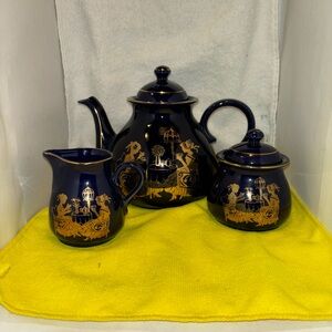 Elegant Blue and Gold Tea Set